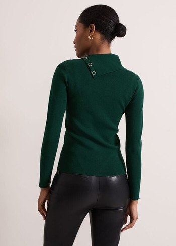 Phase Eight Regina Popper Collar Ribbed Knitwear Green Canada | ZADHMQ-192